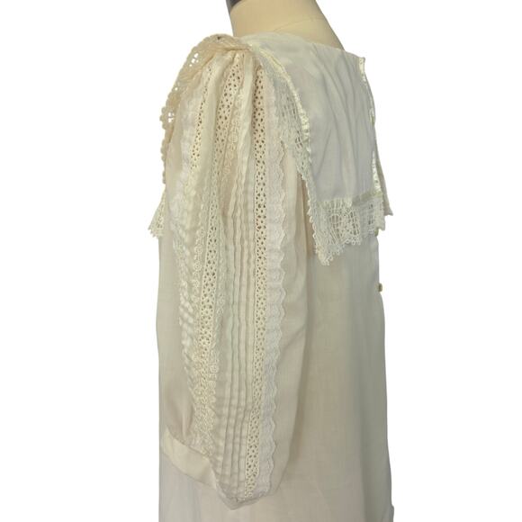 Gunne Sax Vintage 70s Edwardian Style White Midi Dress Size 11 M Drop Waist - Picture 9 of 14